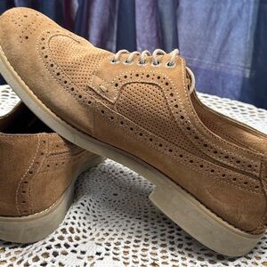 Johnston & Murphy Mens Suede Tan/Beige Camel Wingtip Oxford Shoes Sz 9.5M   3193